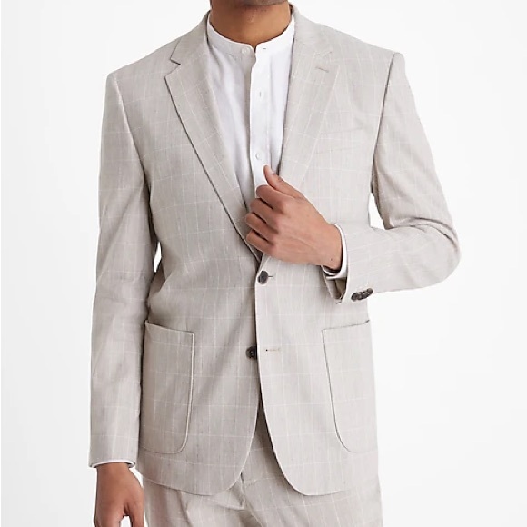 EXPRESS $278 Cream PLAID EXTRA SLIM LINEN BLEND SUIT JACKET SZ 44R - Picture 1 of 4